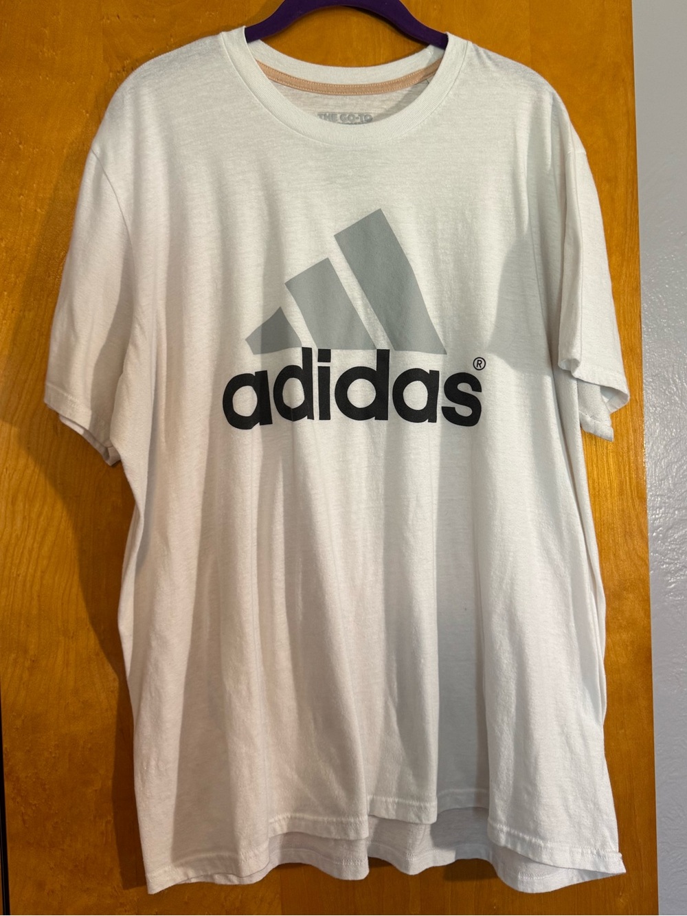 adidas White Short Sleeve Logo Tee with Gray & Black Branding